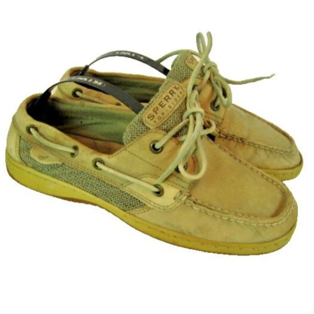 Mens Sperry Topsider Tan  Leather Deck Boat Shoes sz 9M--R1